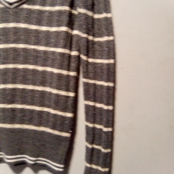 Poof excellence gray and white striped sweater. Size large. - Picture 2 of 7
